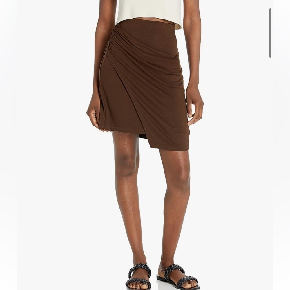 Vince Falda fruncida Brown Women Skirt S asymmetrical pull on elastic event Y2K - Picture 9 of 9